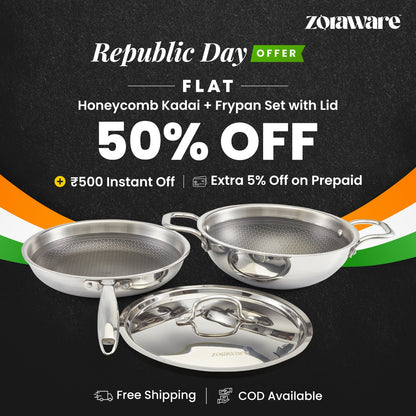 Honey Comb Triply Kadai + Fry Pan Cookware Set with Lid (3 Pcs Set)