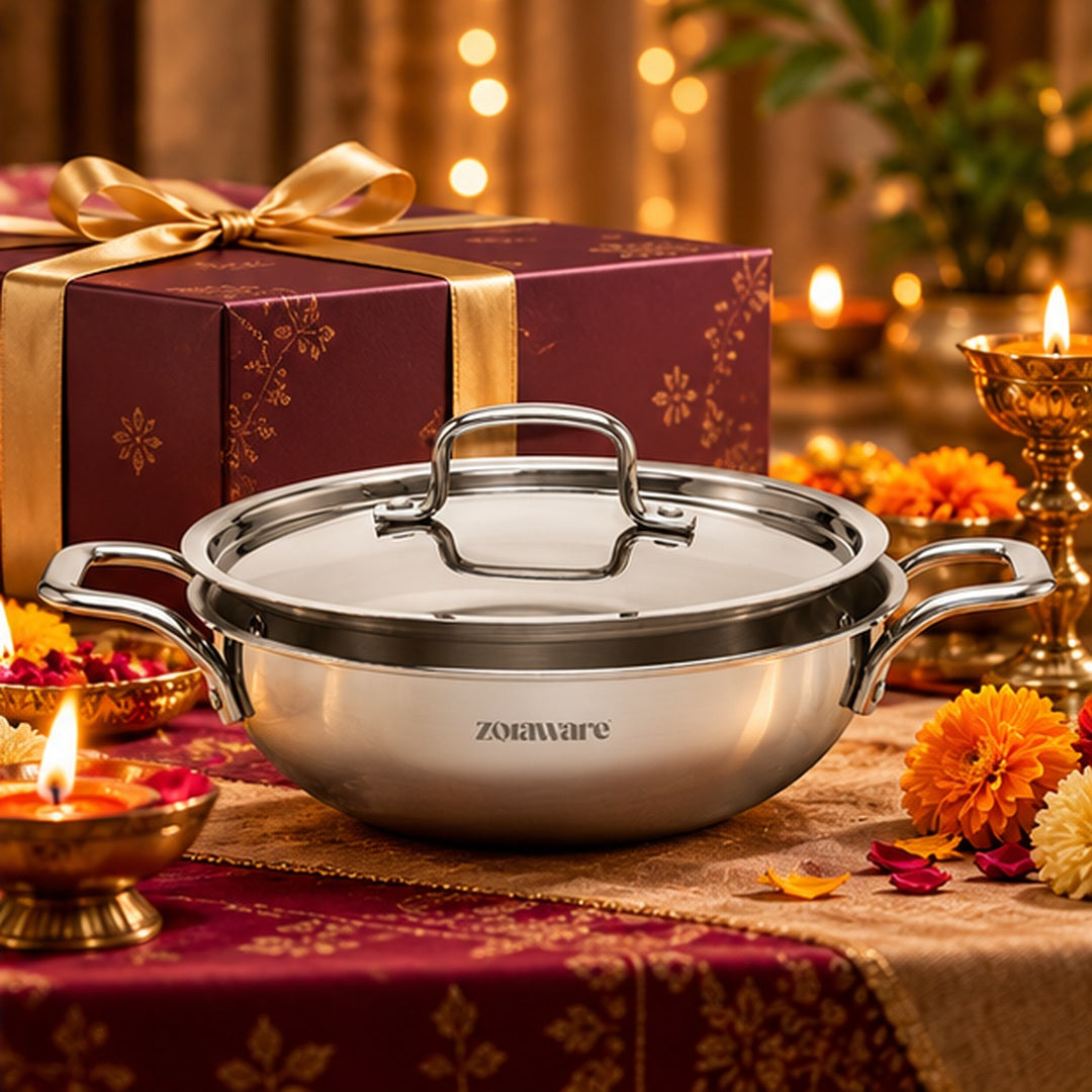 Triply Stainless Steel Kadai With Toughened Glass Lid | 26cm | 3.3L | 6–7