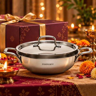 Triply Stainless Steel Kadai With Toughened Glass Lid | 26cm | 3.3L | 6–7