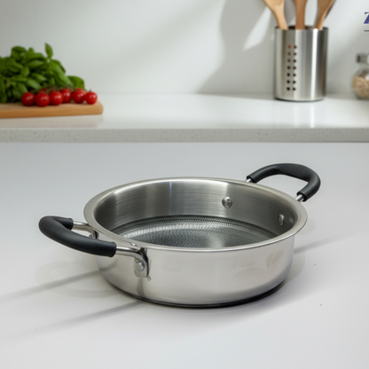 Zoraware Triply Hexa Pro Non Stick with black handles on a light surface, featuring zoraware branding.