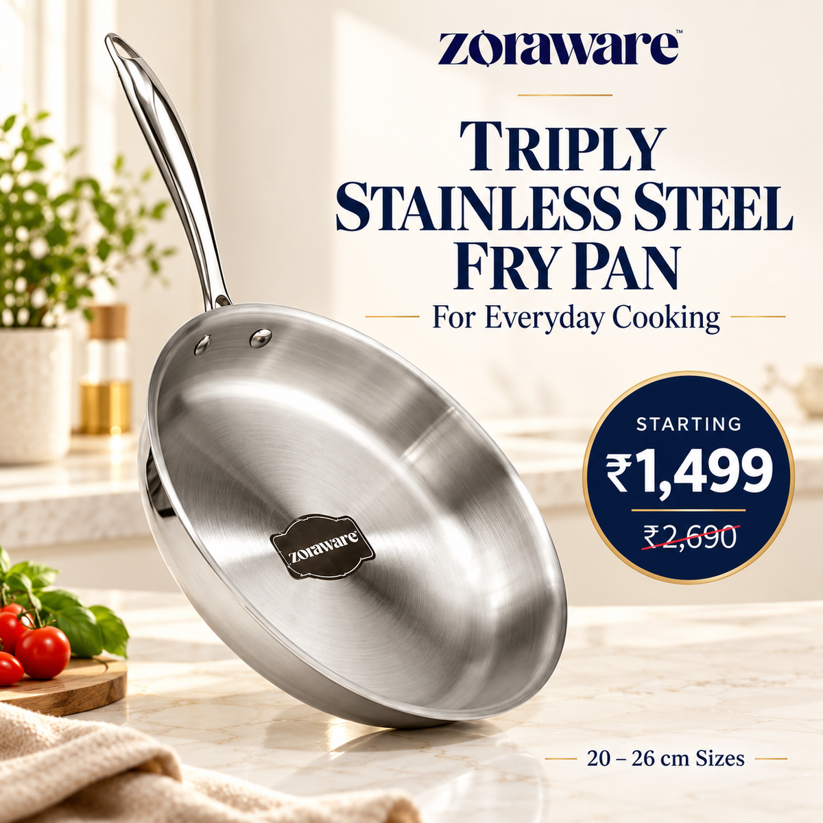 Triply FryPan l Pasta Pan Induction and Gas Compitable 5 Year Warranty