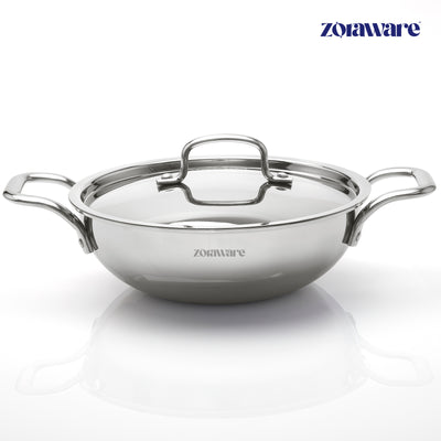 Triply Stainless Steel Kadai, Works on Induction & Gas, 5-Year Warranty