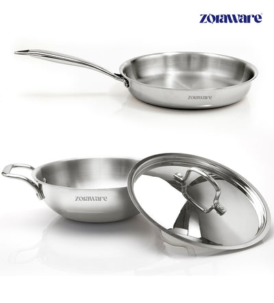 Triply Kadai - Fry Pan Cookware Set l Induction Compatible l 5 Year Warranty l Free Tea Pan