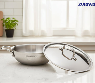Triply Stainless Steel Kadai, Works on Induction & Gas, 5-Year Warranty