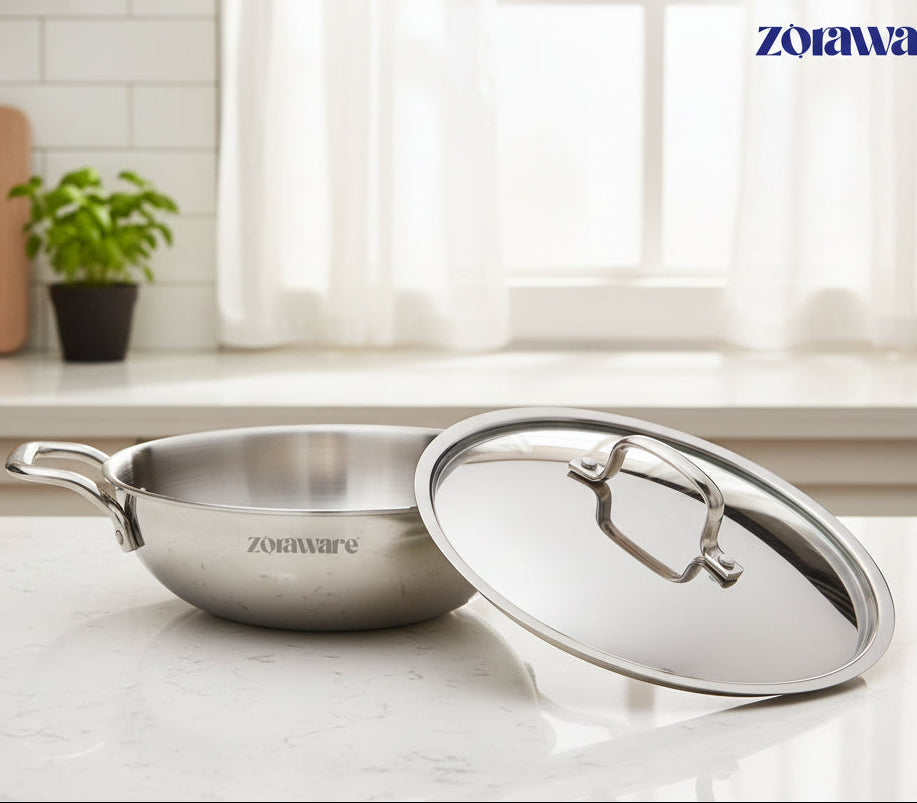 Triply Stainless Steel Kadai, Works on Induction & Gas, 5-Year Warranty