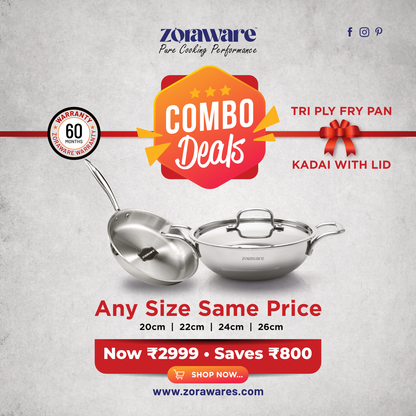 Triply 3 Pcs Kadai - Fry Pan Cookware Set l Induction Compatible